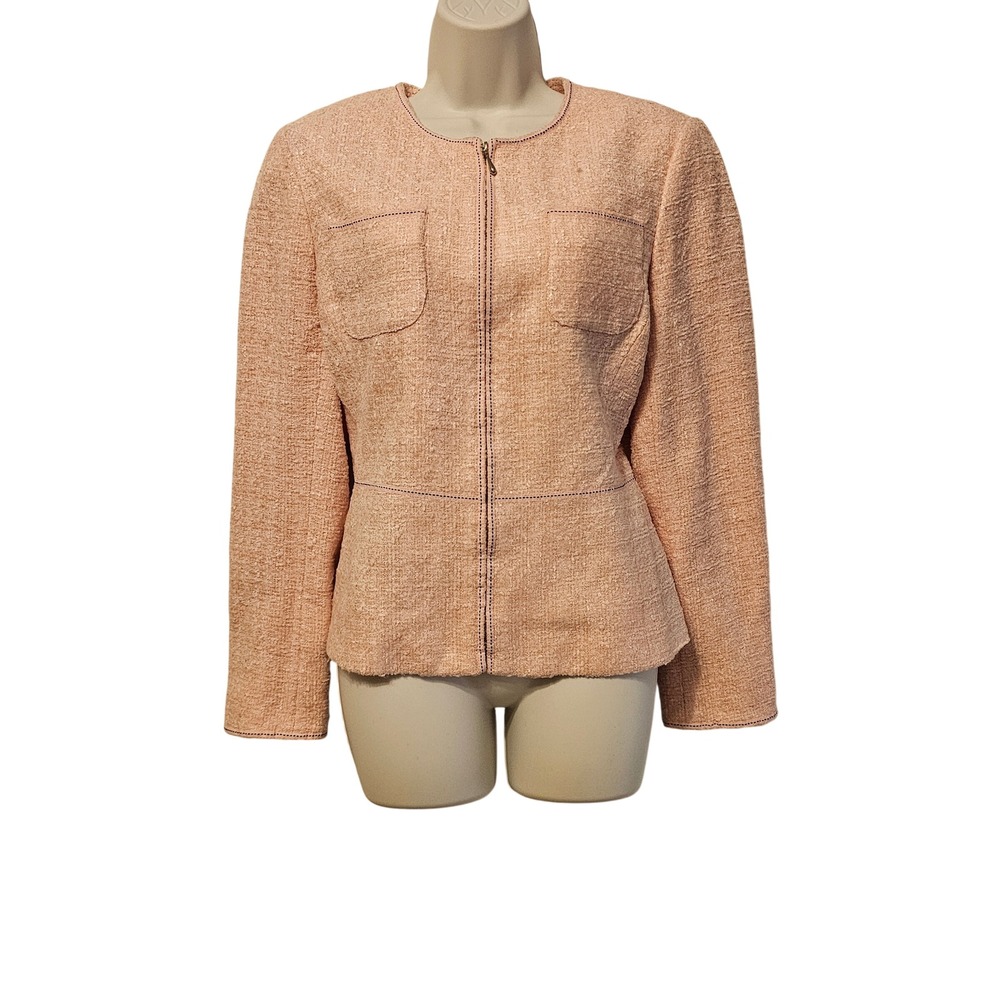 Emma‎ James Liz Claiborne Coral Pink Tweed Zip Up Blazer Jacket Size 6/8
